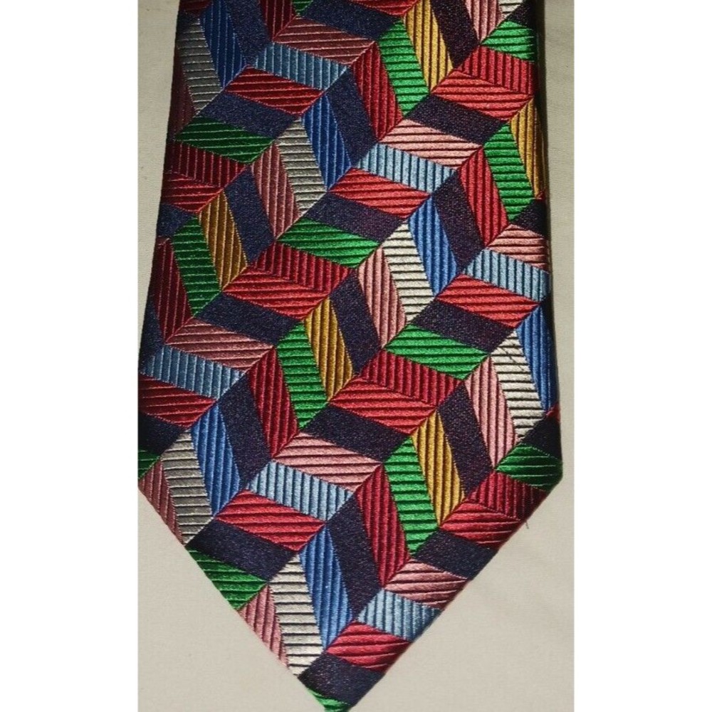 Paul Frederick Necktie Geometric Multicolored Imported Silk